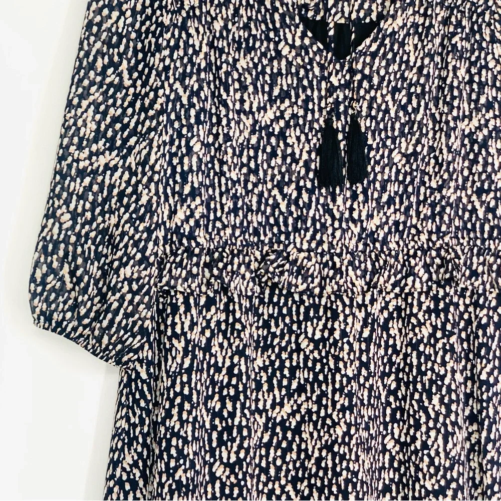 Soft Surroundings Hazel Dress Dotted Print V-neck Front Tassel Sz. Medium Petite